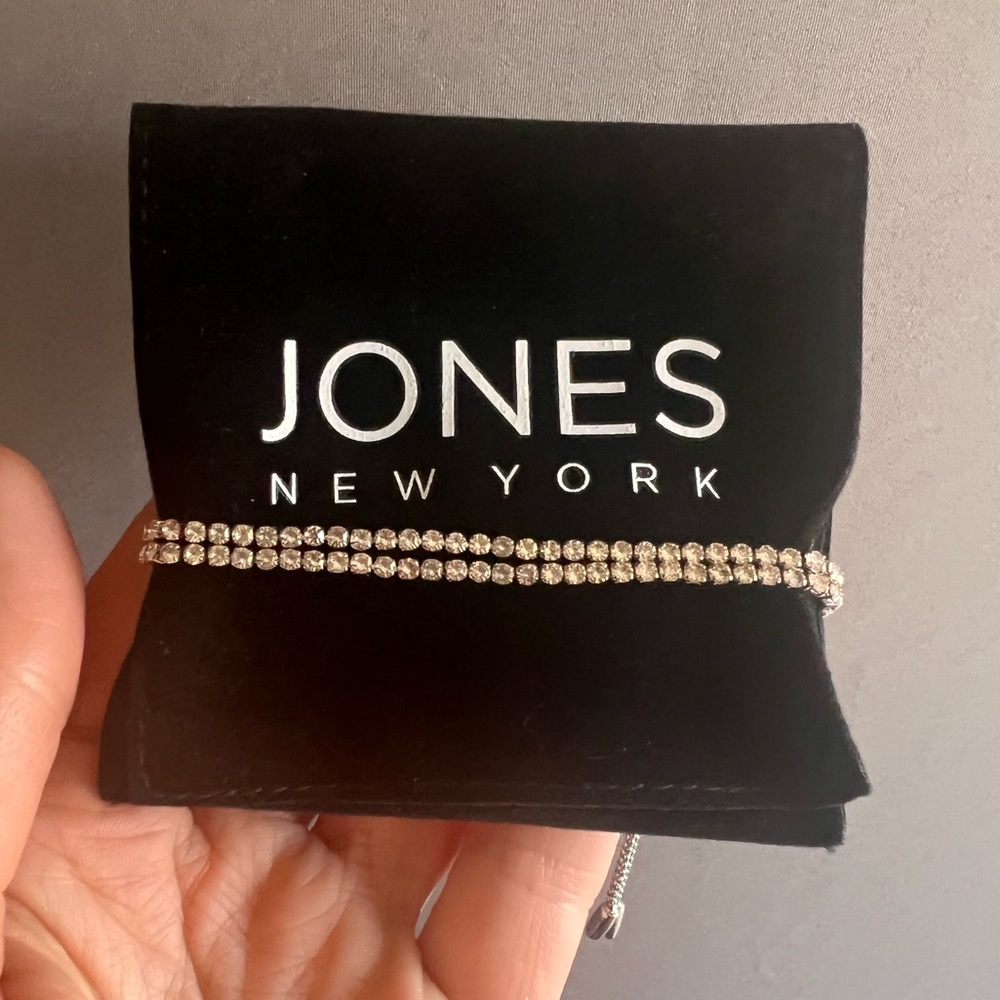 NEW IN BOX Jones New York- Double chain cubic zirconia adjustable bracelet